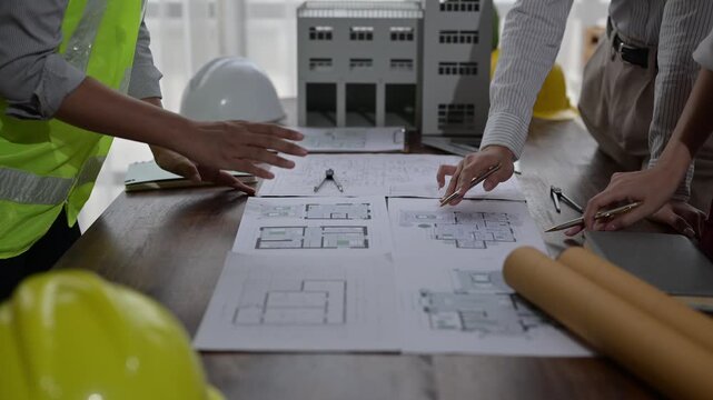 Architects and engineers discussing building plans