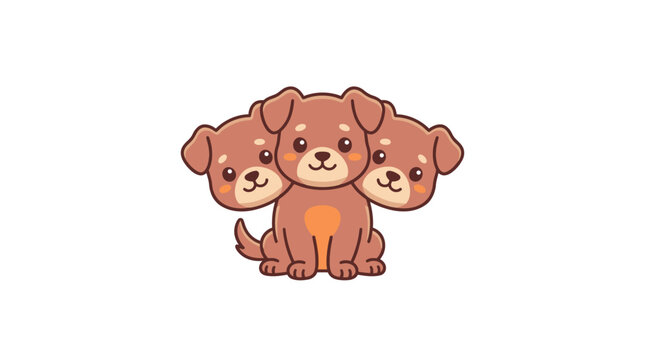 A cute cartoon illustration of a mythical three headed puppy dog sitting down.