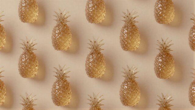 Golden pineapples in a repeating pattern on a soft beige background.