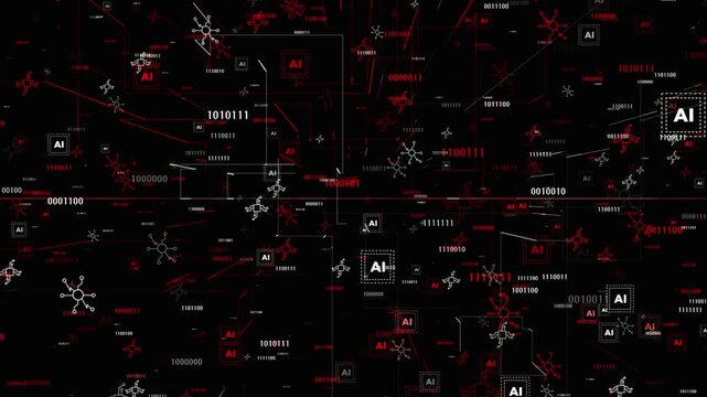 Digital Art Featuring Binary Code and Artificial Intelligence Symbols Design