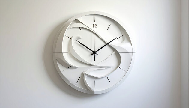 Minimalist Modern White Wall Clock with Artistic Fluid Sculpture