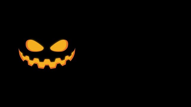 Left Aligned Glowing Halloween Pumpkin Face with Scary Dark Evil Horror Holiday Expression and Copy Space