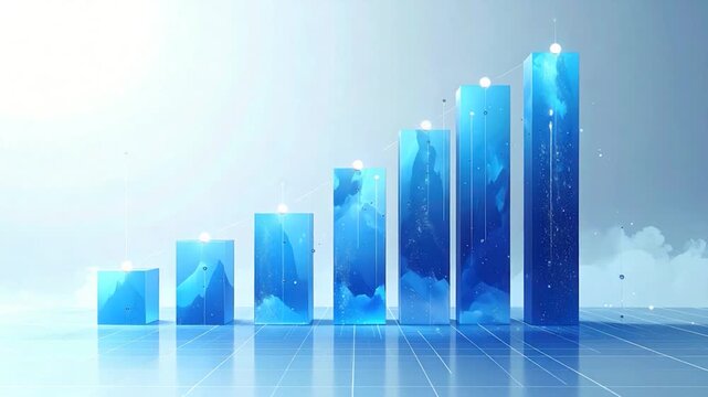 Blue abstract bar graph with an upward trend