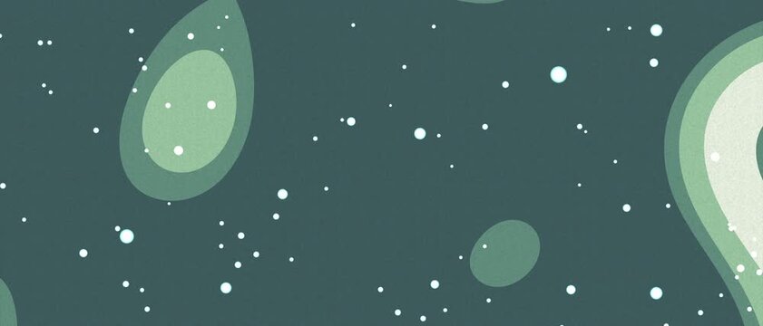 Soft teal background with floating organic shapes. White specks scatter like distant stars or snow. Curved forms drift gently, evoking calmness. Ideal for tranquil designs or minimalist art