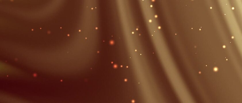 Soft golden drapes swirl gently, evoking warmth and elegance. Subtle glowing particles float, adding magic to the scene. The image radiates calm sophistication, perfect for luxury settings