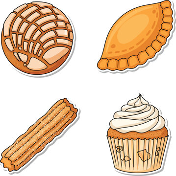 Freshly fried golden churro pastry with sugar coating in a vector style