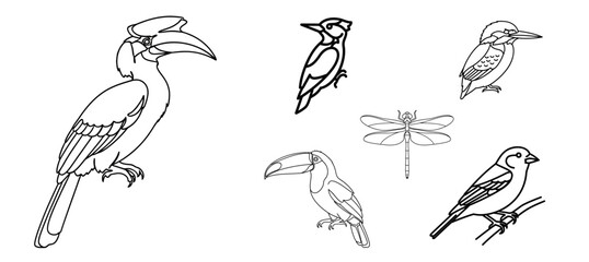 Obraz premium Minimalist Bird and Dragonfly Icon Set