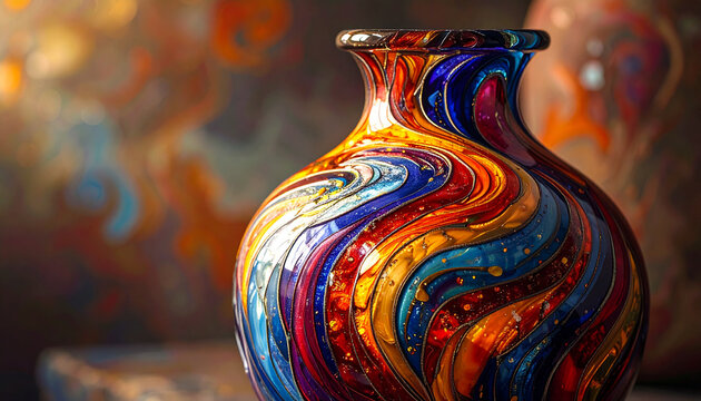 Vibrant Swirling Colors on Decorative Glass Vase