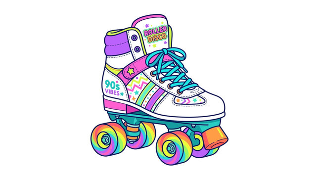 Retro 90s Roller Skate Illustration with Neon Pastel Colors and Roller Disco Vibes