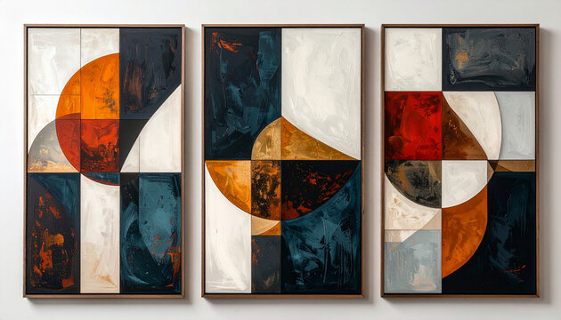 Modern Geometric Abstract Triptych Wall Art Set