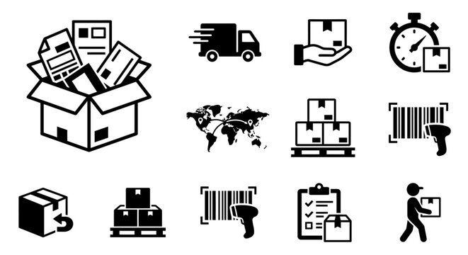 Delivery Boxes and Logistics Icons in a Graphic Design Environment
