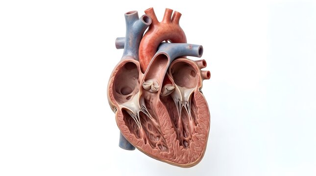 Human heart internal anatomy cross-section on white