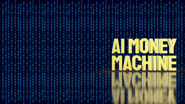 Gold AI Money Machine with Digital Binary Background 3d render.