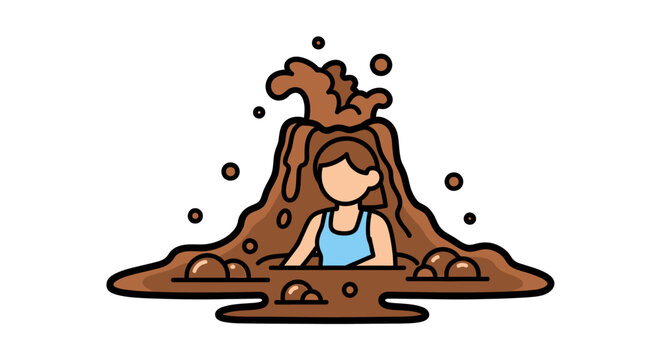 Woman relaxing in a chocolate mud volcano spa bath.