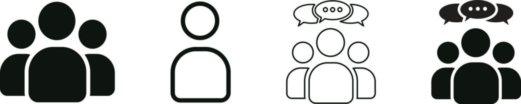 Set of user group and communication icons, including single user, group of people, and chat bubbles