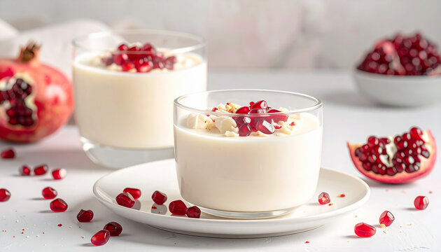 Creamy Panna Cotta Dessert with Fresh Pomegranate and White Chocolate