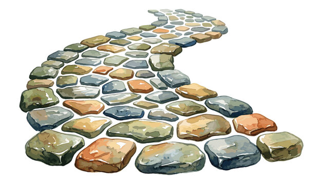 Stone path watercolor vector illustration. garden walkway made of natural rocks.