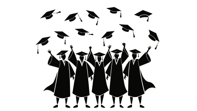 Group of Graduates Celebrating Convocation Ceremony with Raised Arms.eps