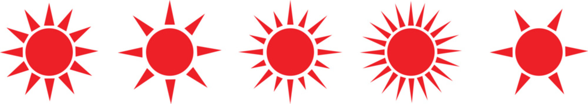 Red Sunburst Starburst Solar rays Icons with different Vector, 