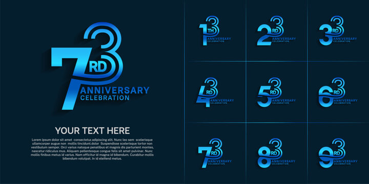 Anniversary logo style double line number set. blue color on blue background for celebration event