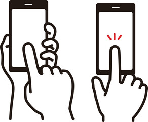 スマホをタッチする手のイラスト © デザインルームエム