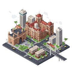 Obraz premium Isometric View of Mumbai City Blocks and Traffic