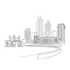 Fototapeta premium Minimalist Mumbai Skyline Sketch with Fine Lines
