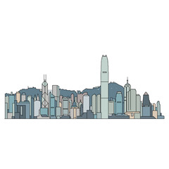 Fototapeta premium Minimalist Gray Scale Hong Kong Skyline Sketch