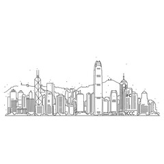 Fototapeta premium Detailed Line Art Drawing of Hong Kong Buildings