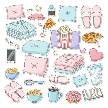 Flat Design Sleep Set with Pillows and Pajamas