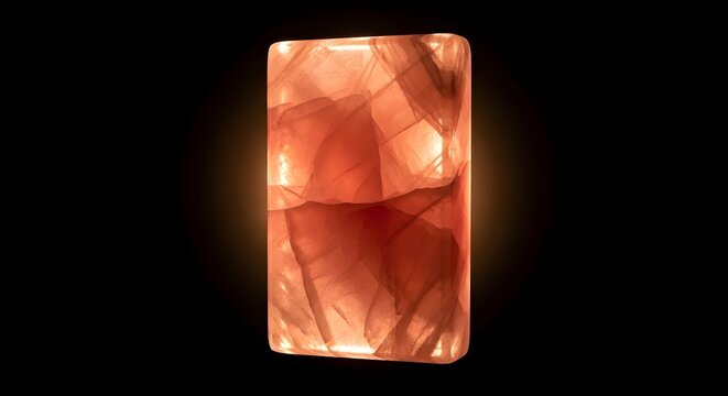 Himalayan salt block glows with a warm internal light inside a dark space.