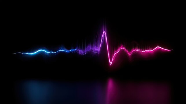 Abstract, pulsing neon wave of vibrant blues and pinks on black