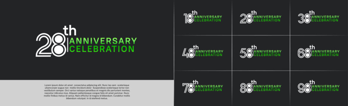 Anniversary logo type set with double line number. white and green color for celebration event