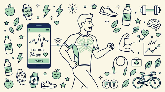 Man Running Fitness Tracker App.