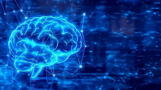 Blue glowing brain with digital network