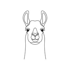 Fototapeta premium Simple Thin Line Drawing of a Lama Head Outline