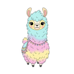 Fototapeta premium Cute Colorful Rainbow Lama Character for Kids