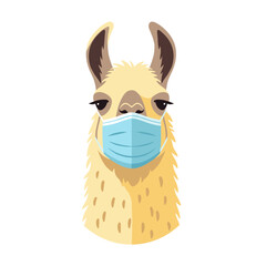 Fototapeta premium Responsible Lama Character Wearing a Blue Face Mask