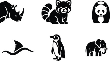 Fototapeta premium black silhouettes of various wild animals on white background
