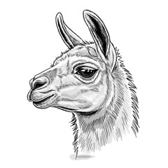 Fototapeta premium Detailed Sketch of a Lama Head with Soft Fur