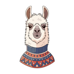 Fototapeta premium Lama Character Wearing a Patterned Winter Sweater