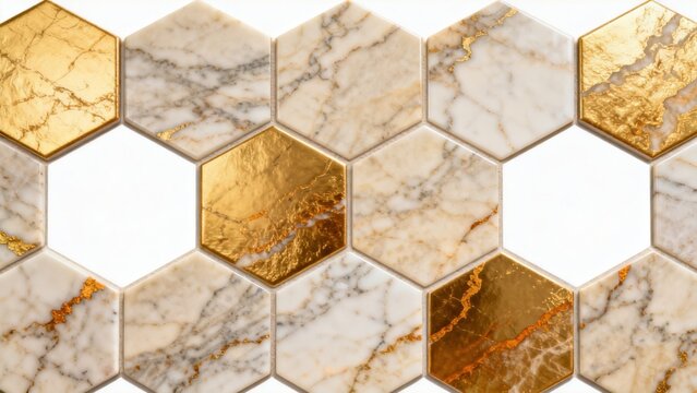 Marble and gold hexagonal tile pattern