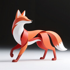 Obraz premium A stylized fox with layered, curved body parts in shades of orange and white, set against a black-to-white gradient background, symbolizing adaptability and cunning.