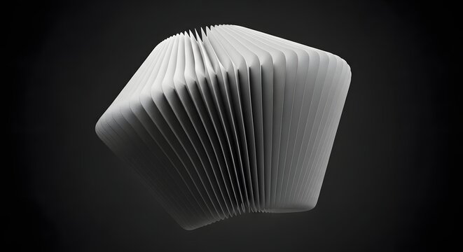 Accordion shape featuring white pleated paper layers floats in a dark space.