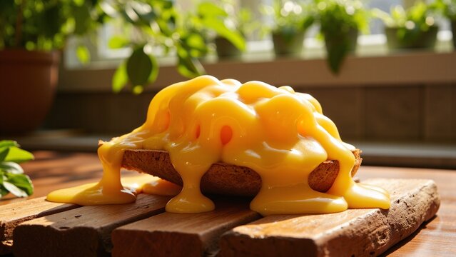 Stacked Melted Cheese on Wood