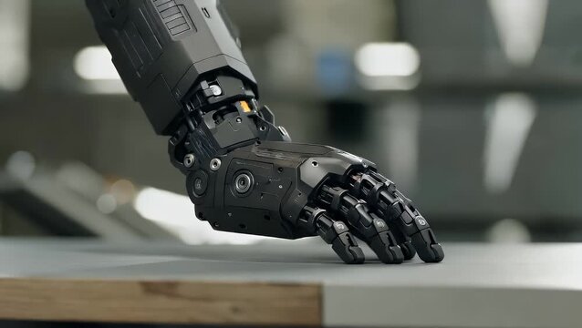 An Automaton's Synthetic Limb Engaged in Movement While a Dark Toned Actual Android Fingertip Applies Pressure Upon a Surface Representing Advanced Cognitive Growth and Pioneering Tech Progress