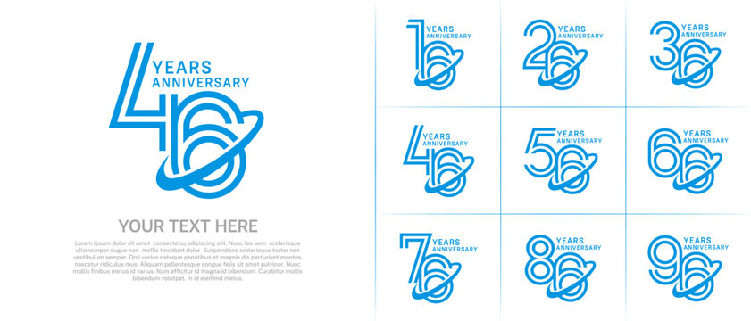 Anniversary logo type set with double line number. blue color with swoosh can be use special moment