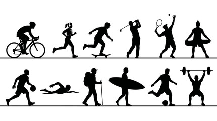Obraz premium Set of black silhouettes of people practicing various sports.
