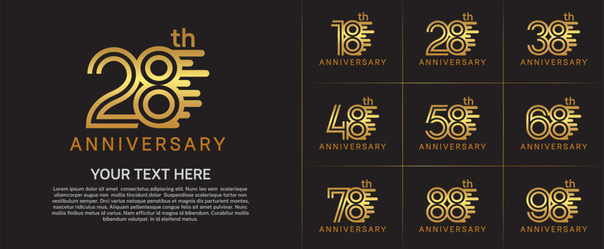 Anniversary logo type set with double line number. gold color can be use special moment