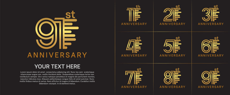 Anniversary logo type set with double line number. gold color can be use special moment